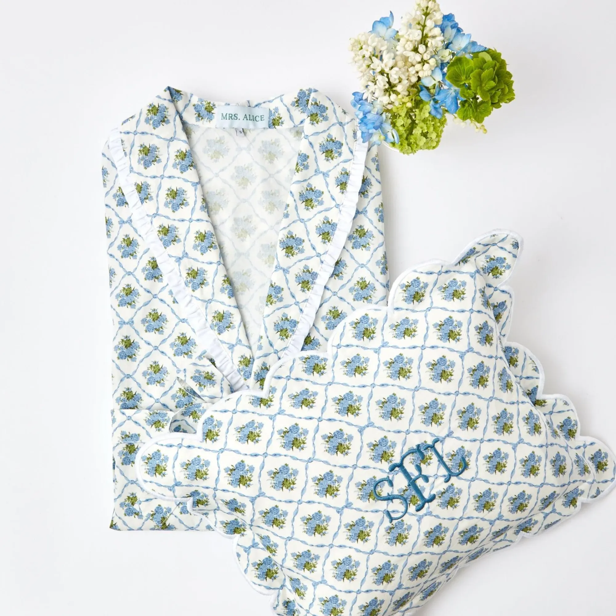 Children's Blue Bouquet Dressing Gown|Mrs. Alice Clearance