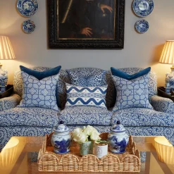 Cobalt Blue Bamboo Trellis Fabric|Mrs. Alice Online