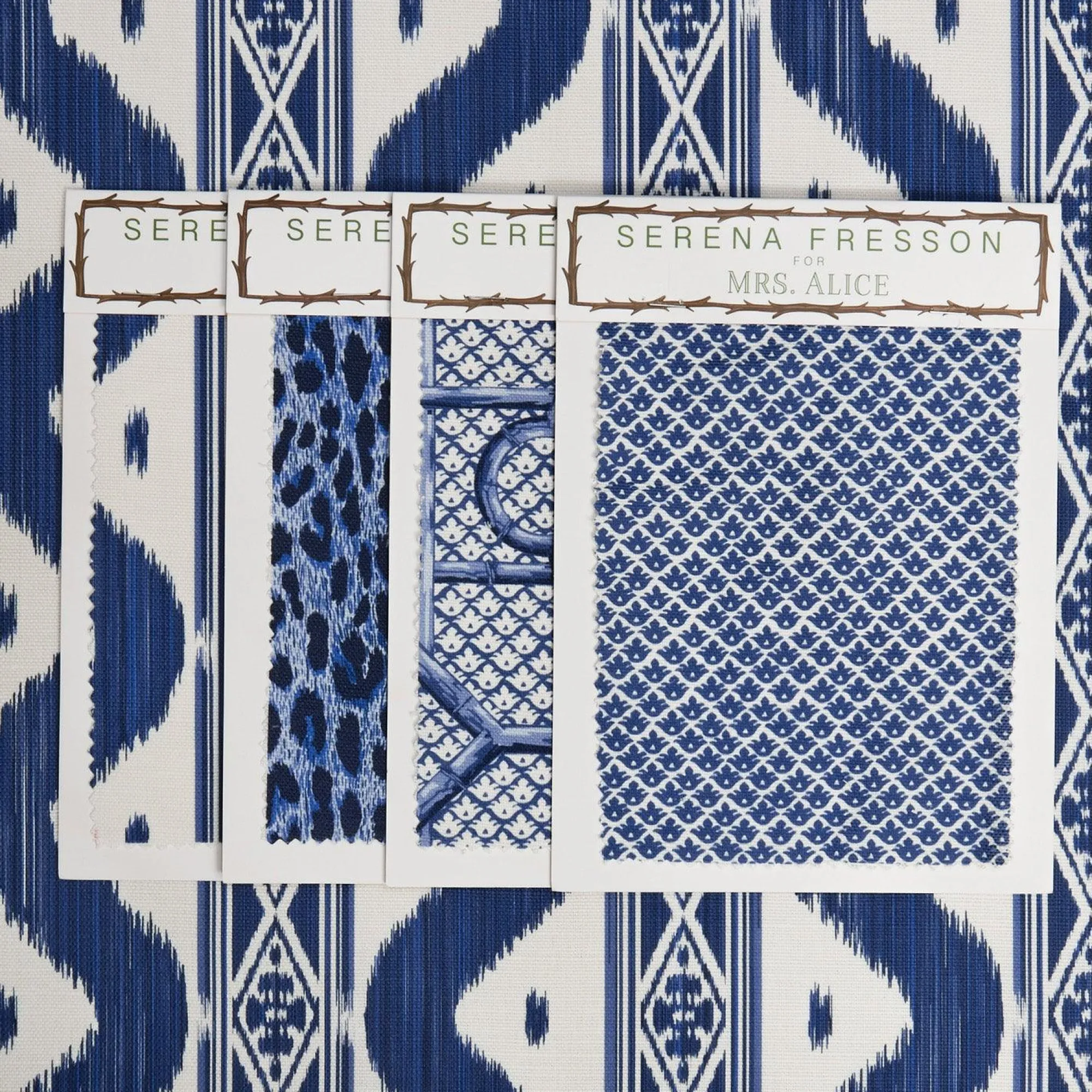 Cobalt Blue Ikat Stripe Fabric|Mrs. Alice Clearance