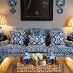 Cobalt Blue Ikat Stripe Fabric|Mrs. Alice Clearance