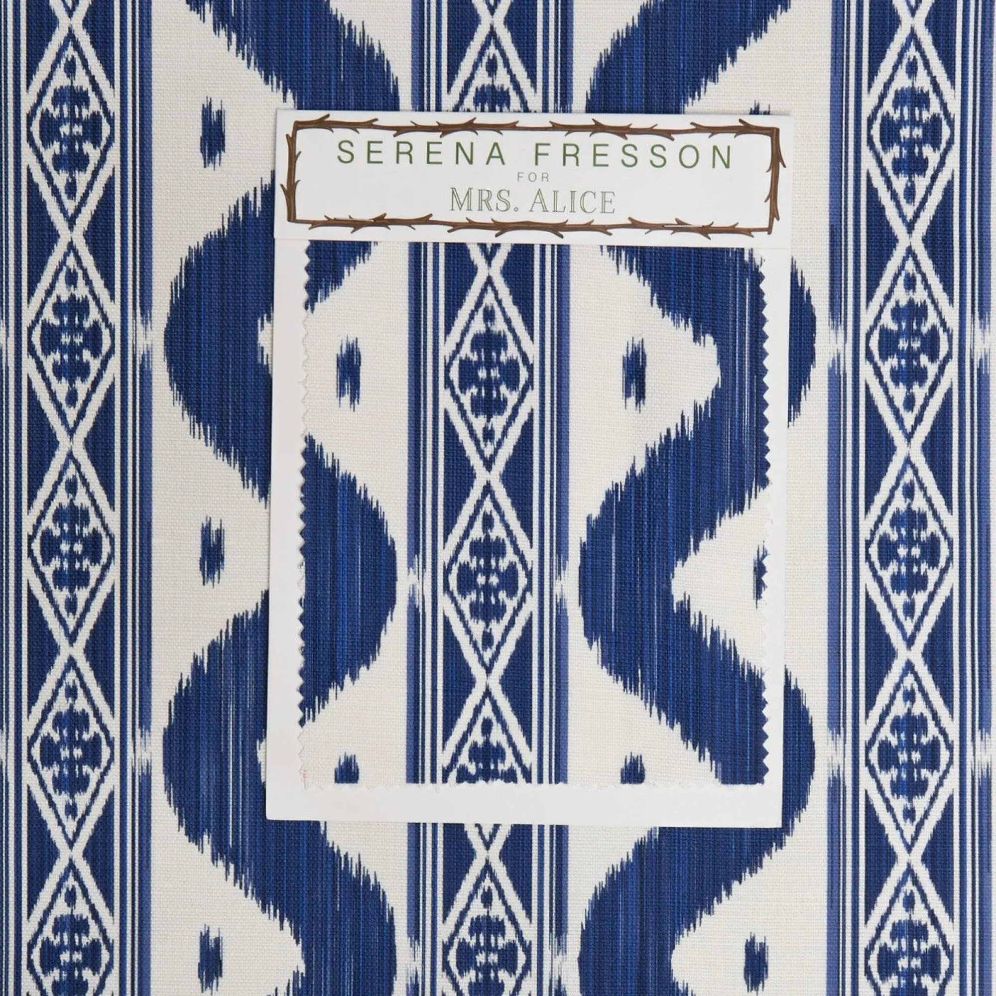 Cobalt Blue Ikat Stripe Fabric|Mrs. Alice Clearance