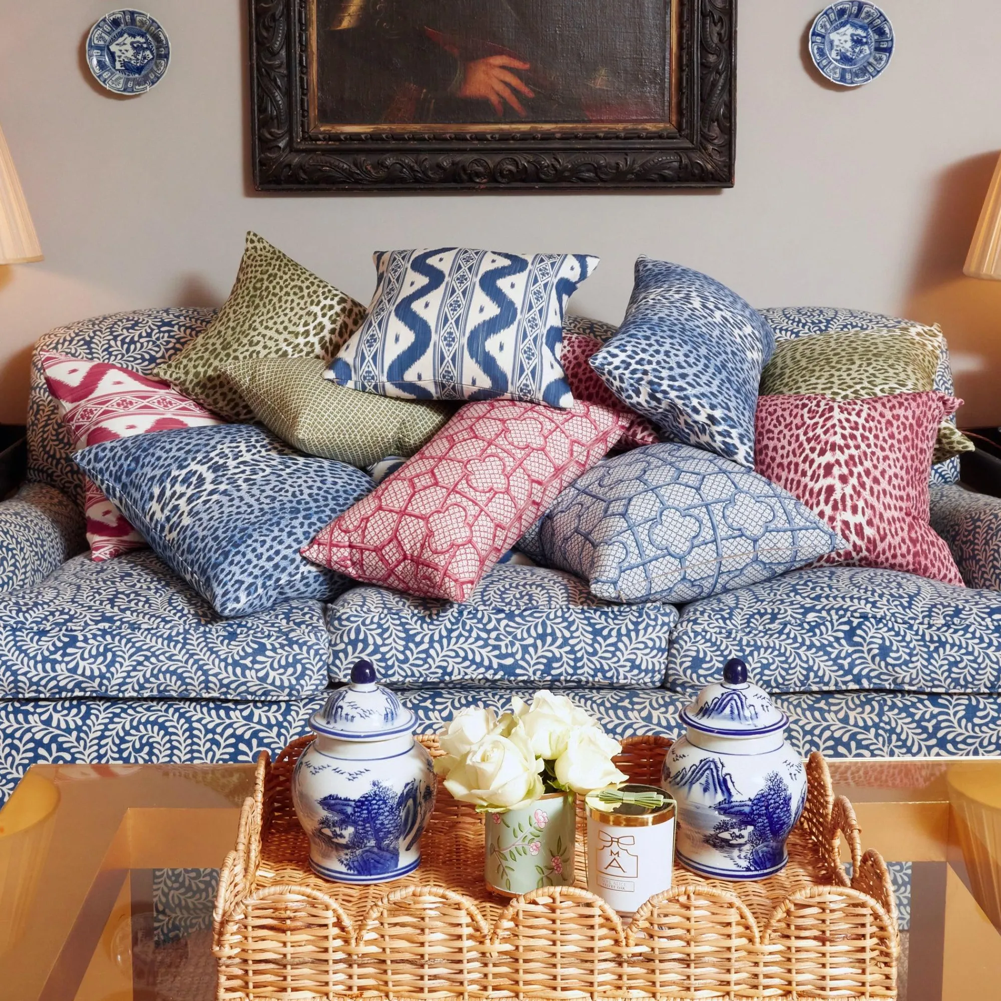 Cobalt Blue Ikat Stripe Fabric|Mrs. Alice Clearance