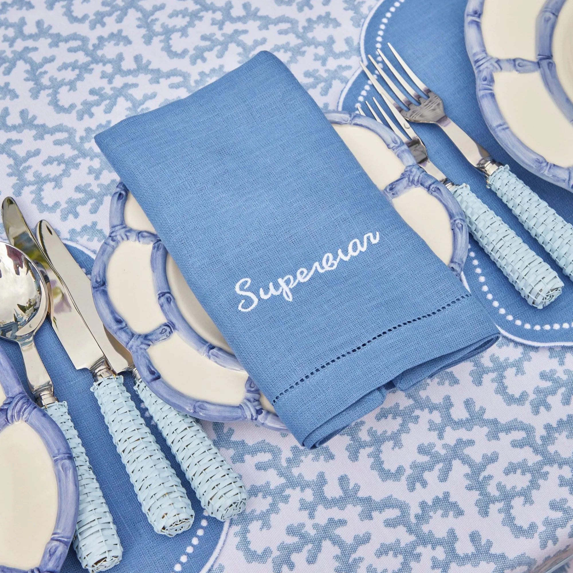 Compliment Blue Linen Napkins (Set Of 8)|Mrs. Alice Hot