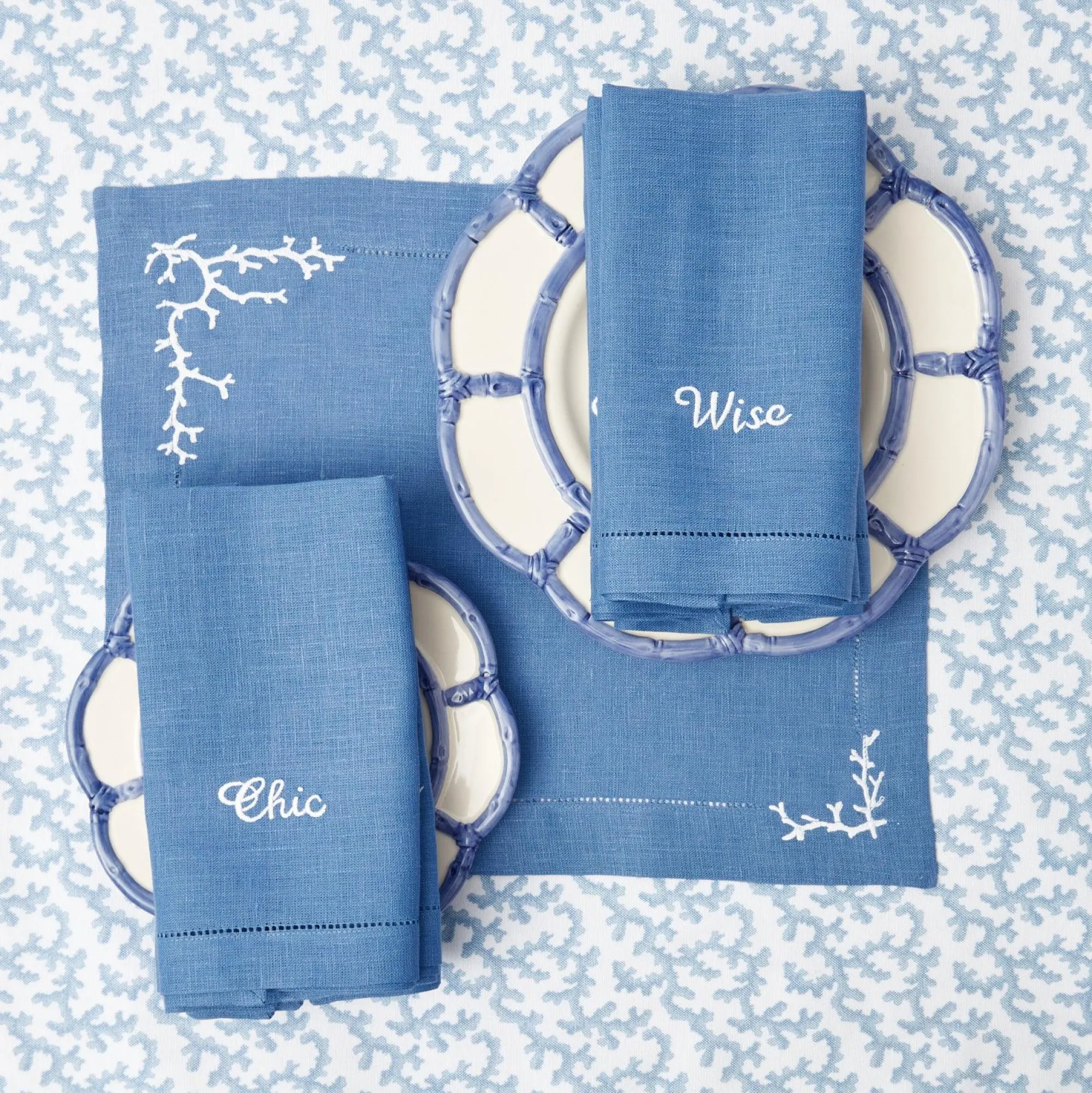 Compliment Blue Linen Napkins (Set Of 8)|Mrs. Alice Hot