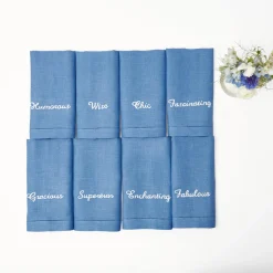 Compliment Blue Linen Napkins (Set Of 8)|Mrs. Alice Hot