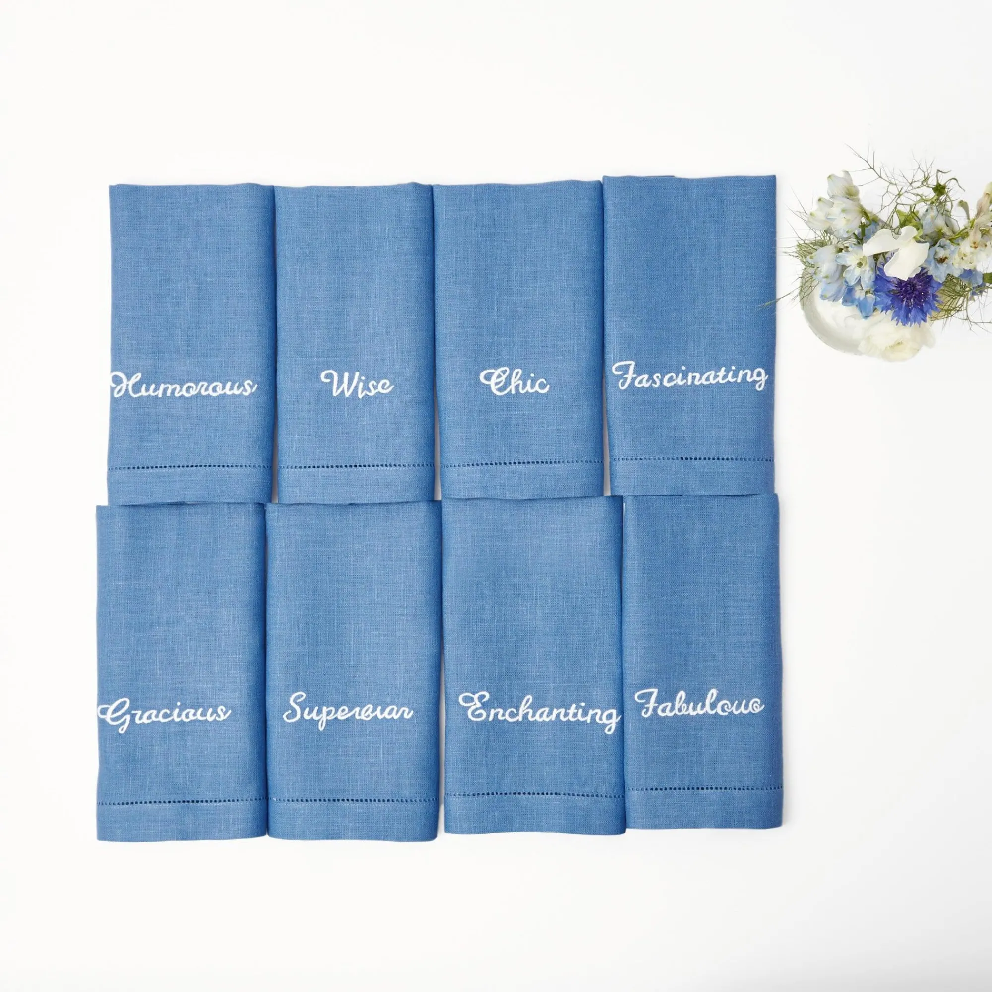 Compliment Blue Linen Napkins (Set Of 8)|Mrs. Alice Hot