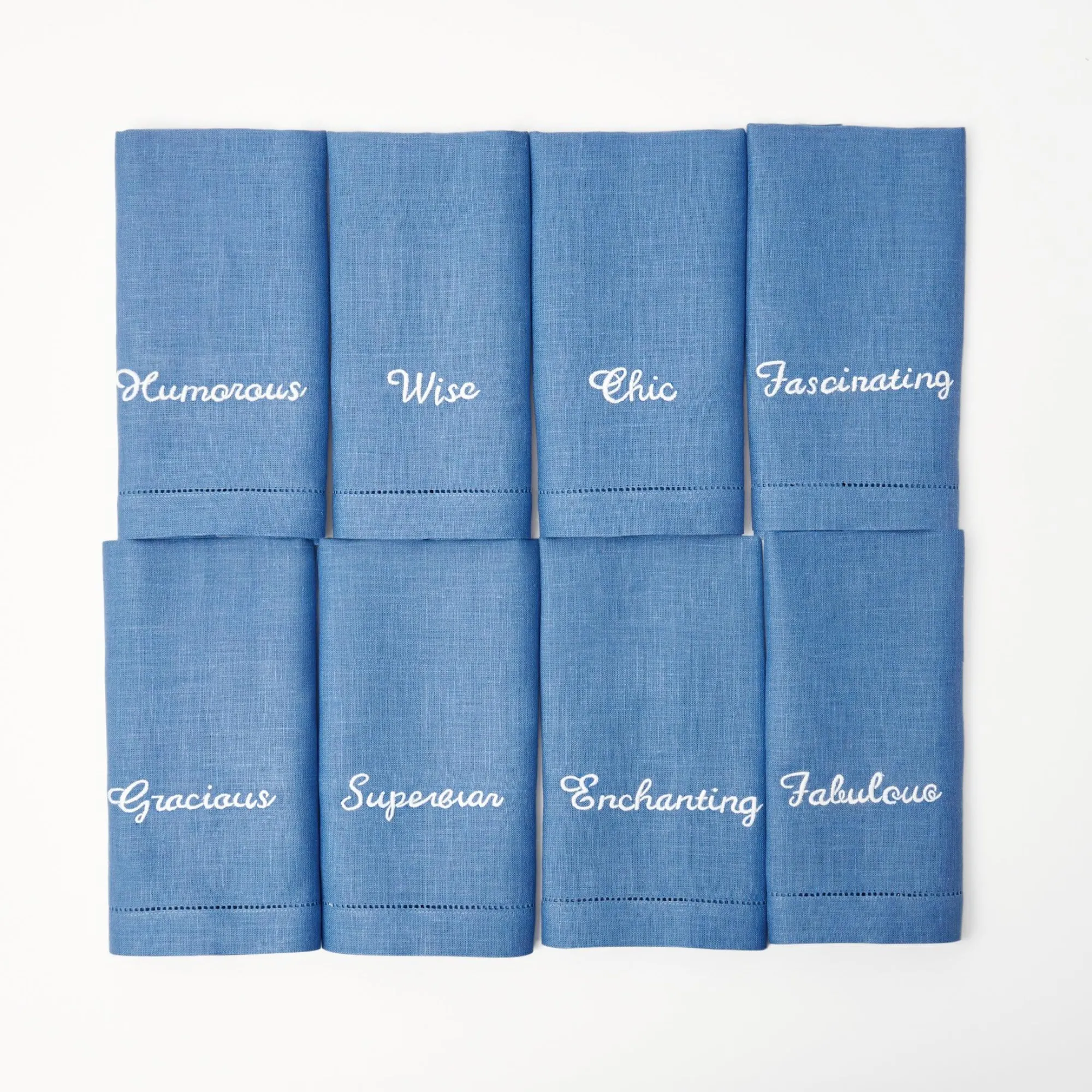 Compliment Blue Linen Napkins (Set Of 8)|Mrs. Alice Hot
