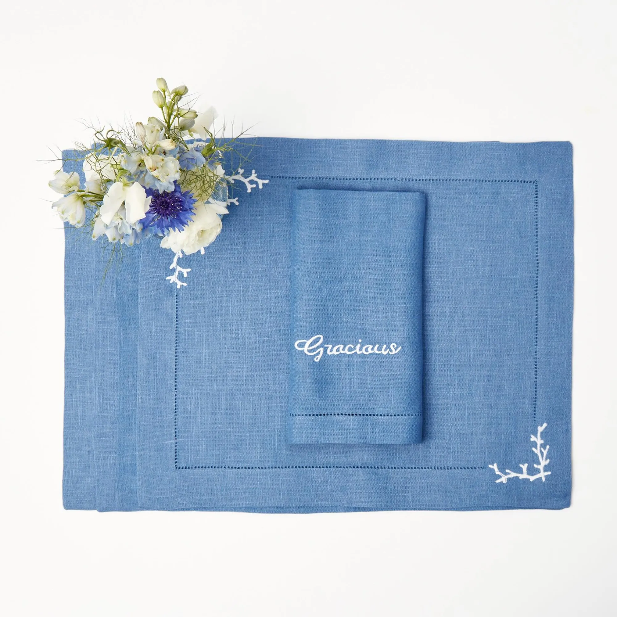 Compliment Blue Linen Napkins (Set Of 8)|Mrs. Alice Hot