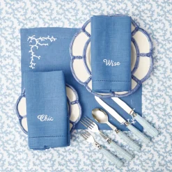 Compliment Blue Linen Napkins (Set Of 8)|Mrs. Alice Hot