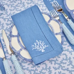Coral Blue Linen Napkins (Set Of 4)|Mrs. Alice Clearance