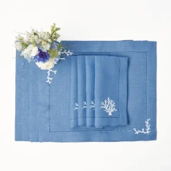 Coral Blue Linen Placemats (Set Of 4)|Mrs. Alice Clearance
