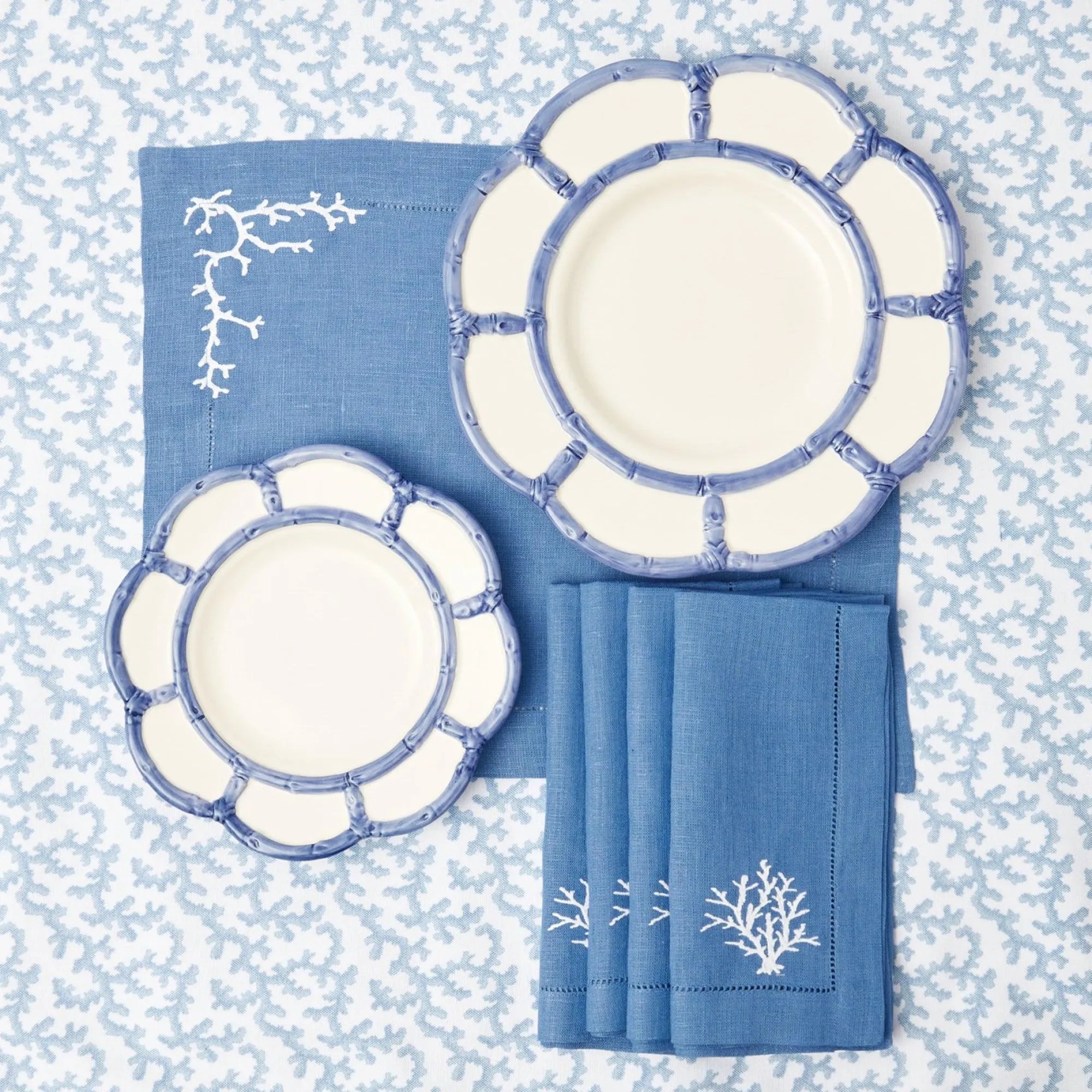 Coral Blue Linen Placemats & Napkins (Set Of 4)|Mrs. Alice New