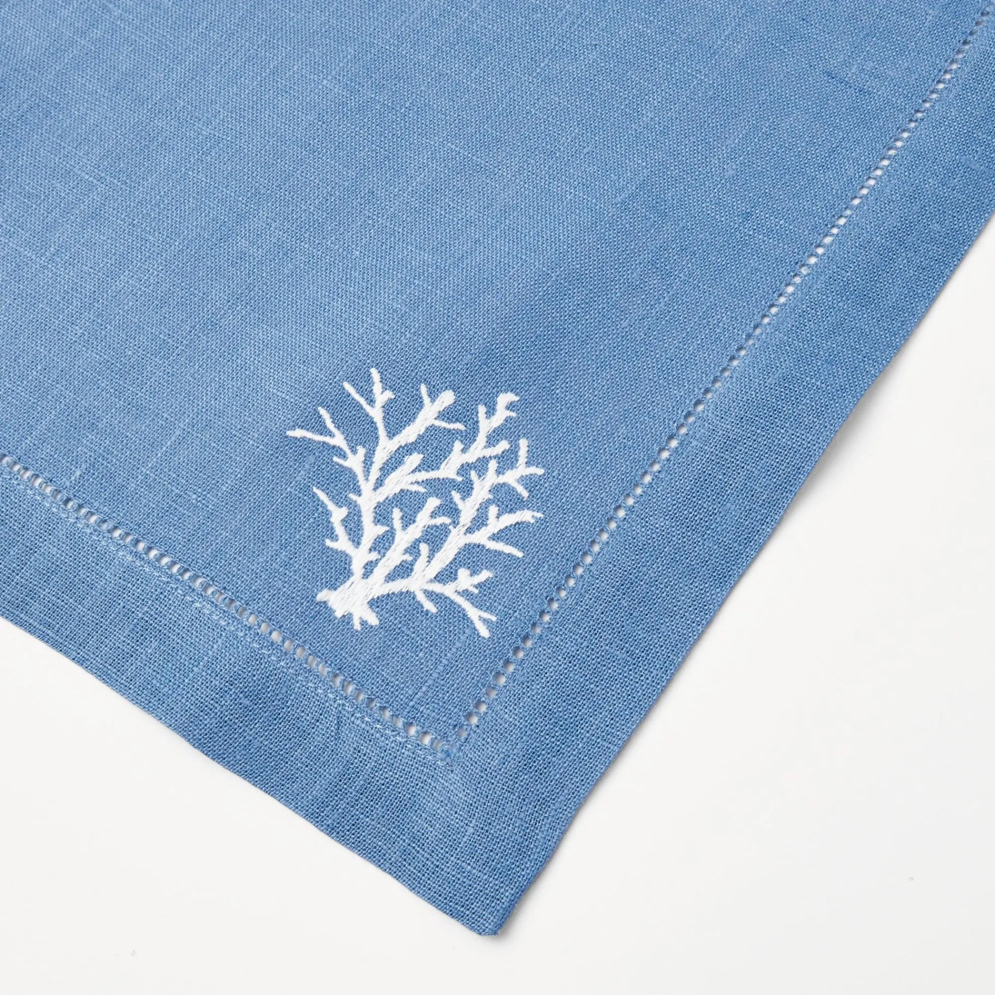 Coral Blue Linen Placemats & Napkins (Set Of 4)|Mrs. Alice New