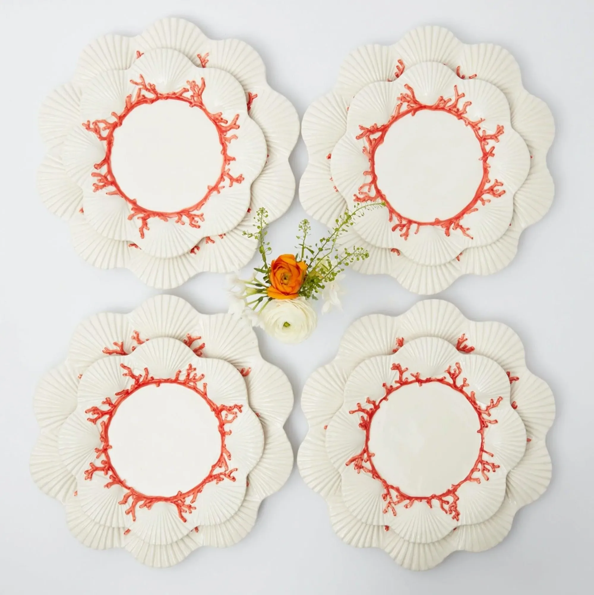 Coral Dinner & Starter Plates (Set Of 8)|Mrs. Alice