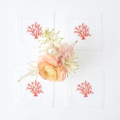 Coral Linen Cocktail Napkins (Set Of 4)|Mrs. Alice Clearance