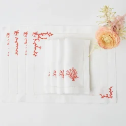 Coral Linen Placemats & Napkins (Set Of 4)|Mrs. Alice Clearance