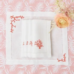Coral Linen Placemats & Napkins (Set Of 4)|Mrs. Alice Clearance