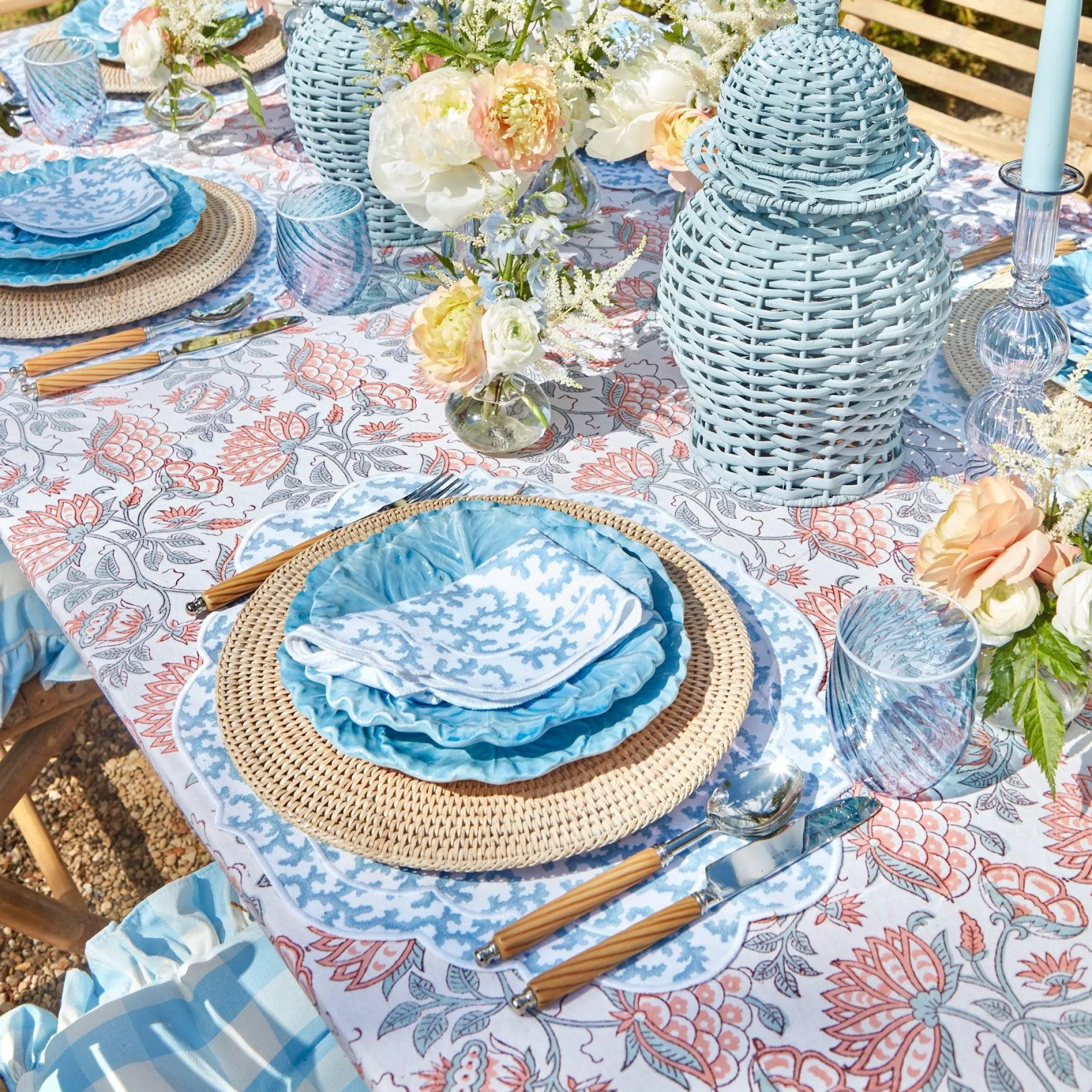 Edie Blue Coral Placemats & Napkins (Set Of 4)|Mrs. Alice Online