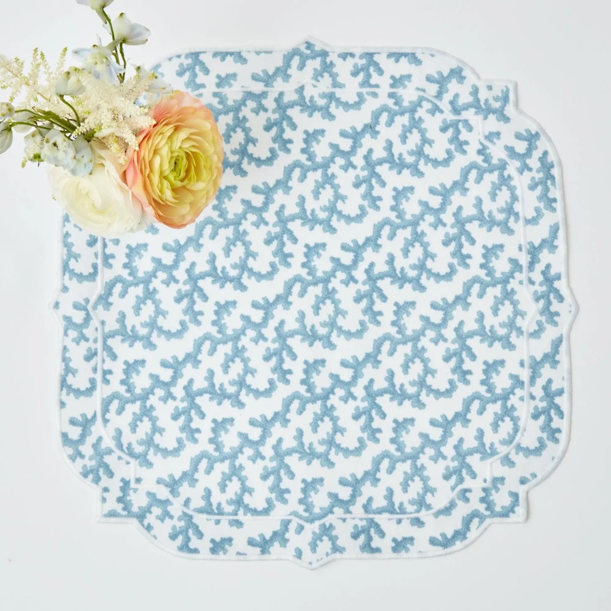 Edie Blue Coral Placemats & Napkins (Set Of 4)|Mrs. Alice Online