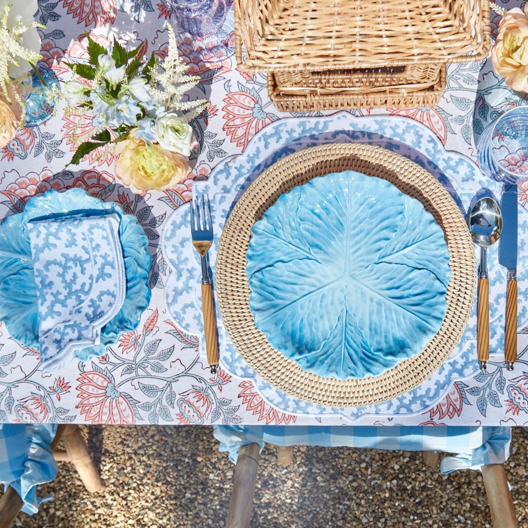 Edie Blue Coral Placemats & Napkins (Set Of 4)|Mrs. Alice Online