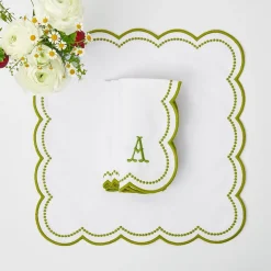 Elsa White & Green Napkins (Set Of 4)|Mrs. Alice Discount