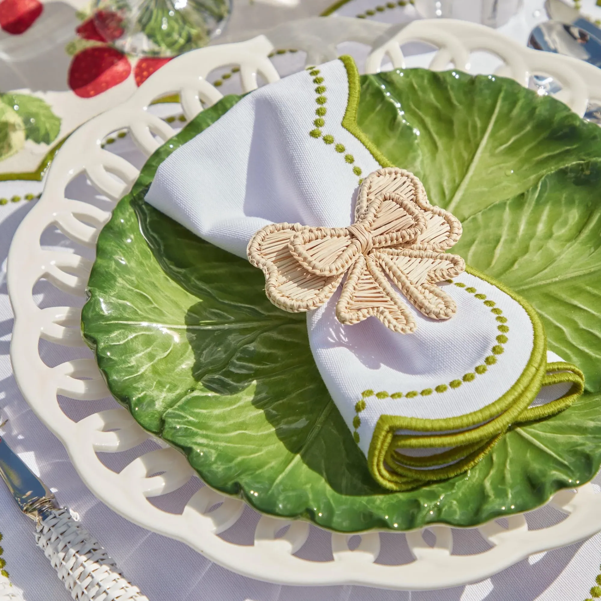 Elsa White & Green Napkins (Set Of 4)|Mrs. Alice Best