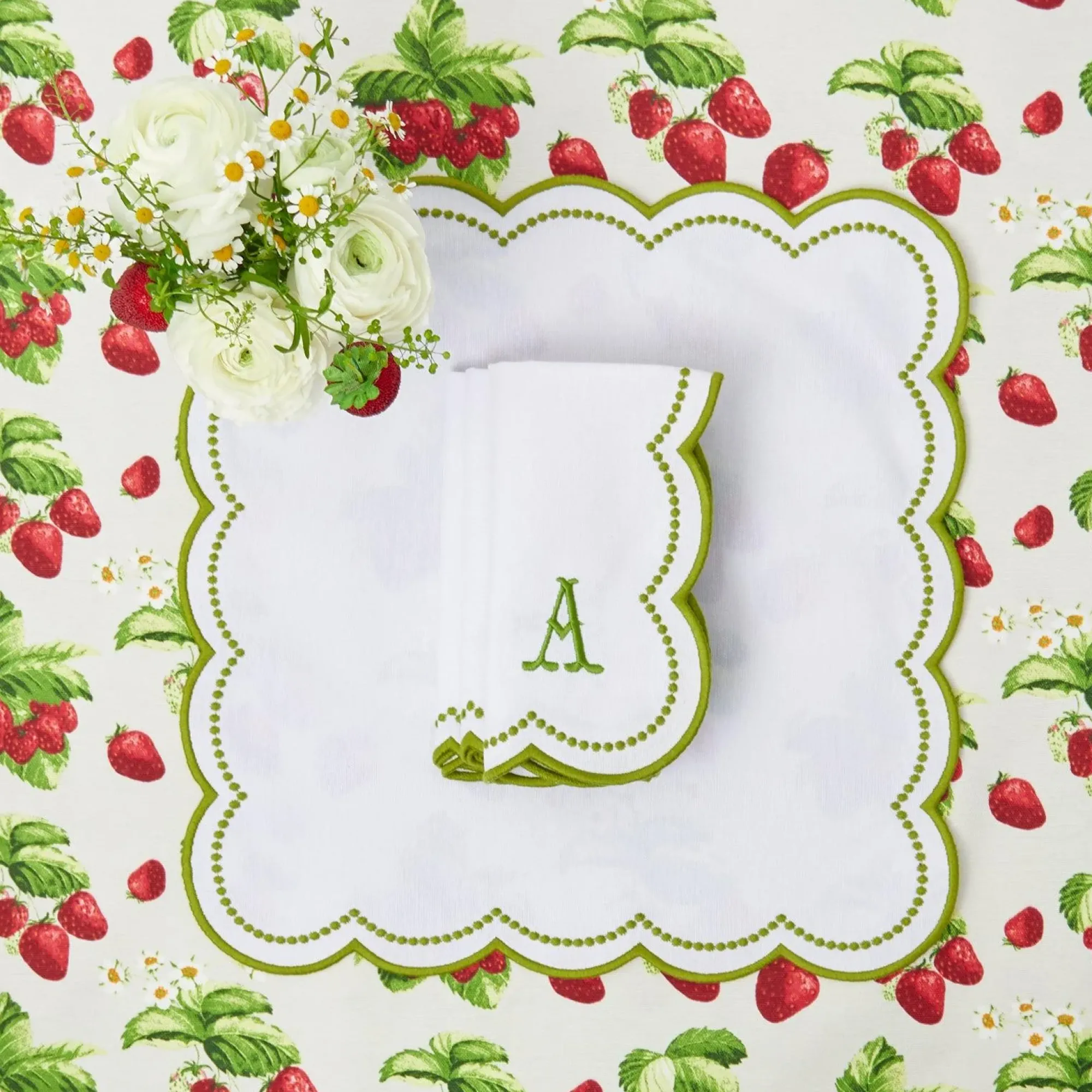 Elsa White & Green Napkins (Set Of 4)|Mrs. Alice Best