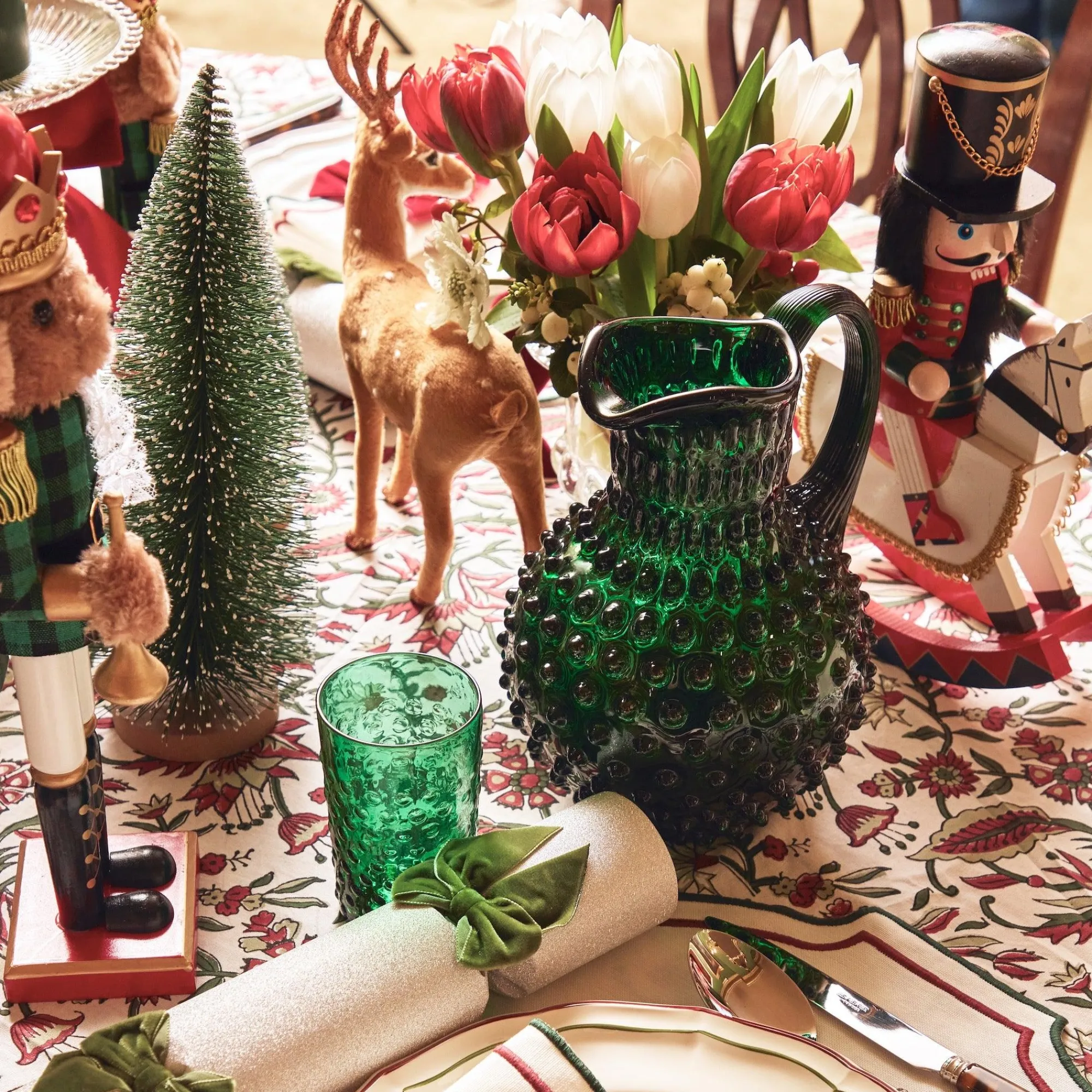 Emerald Green Hobnail Glasses & Jug Set|Mrs. Alice Hot