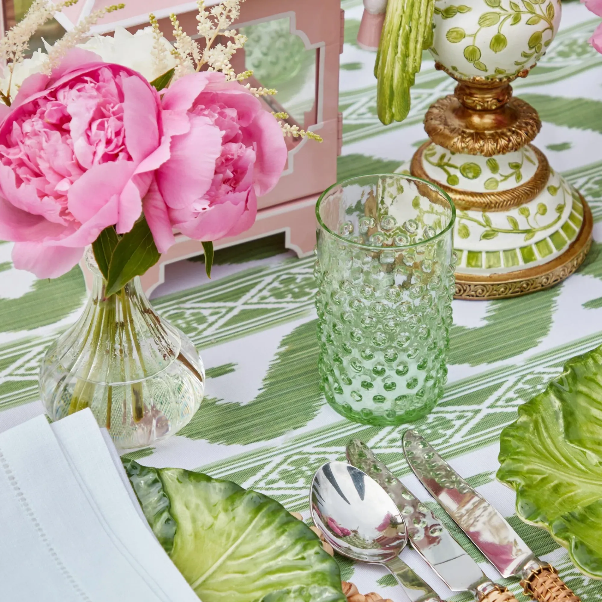 Emerald Hobnail Jug With Rose Handle & Glasses (Set Of 6)|Mrs. Alice Best