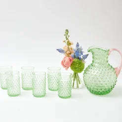 Emerald Hobnail Jug With Rose Handle & Glasses (Set Of 6)|Mrs. Alice Best
