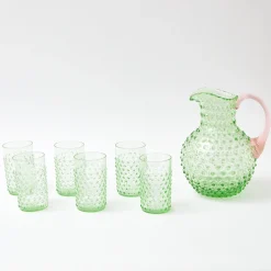 Emerald Hobnail Jug With Rose Handle & Glasses (Set Of 6)|Mrs. Alice Clearance