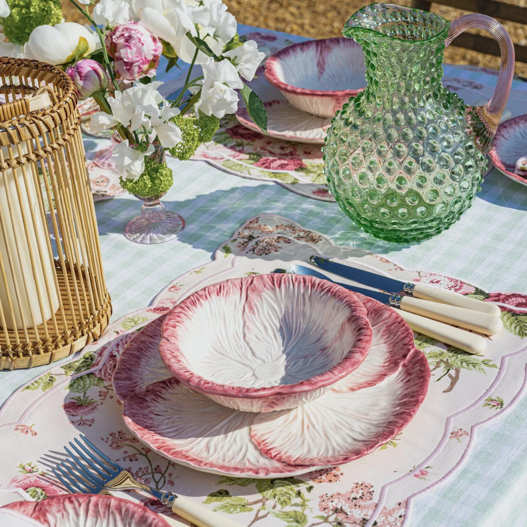 Emerald Hobnail Jug With Rose Handle & Glasses (Set Of 6)|Mrs. Alice Sale