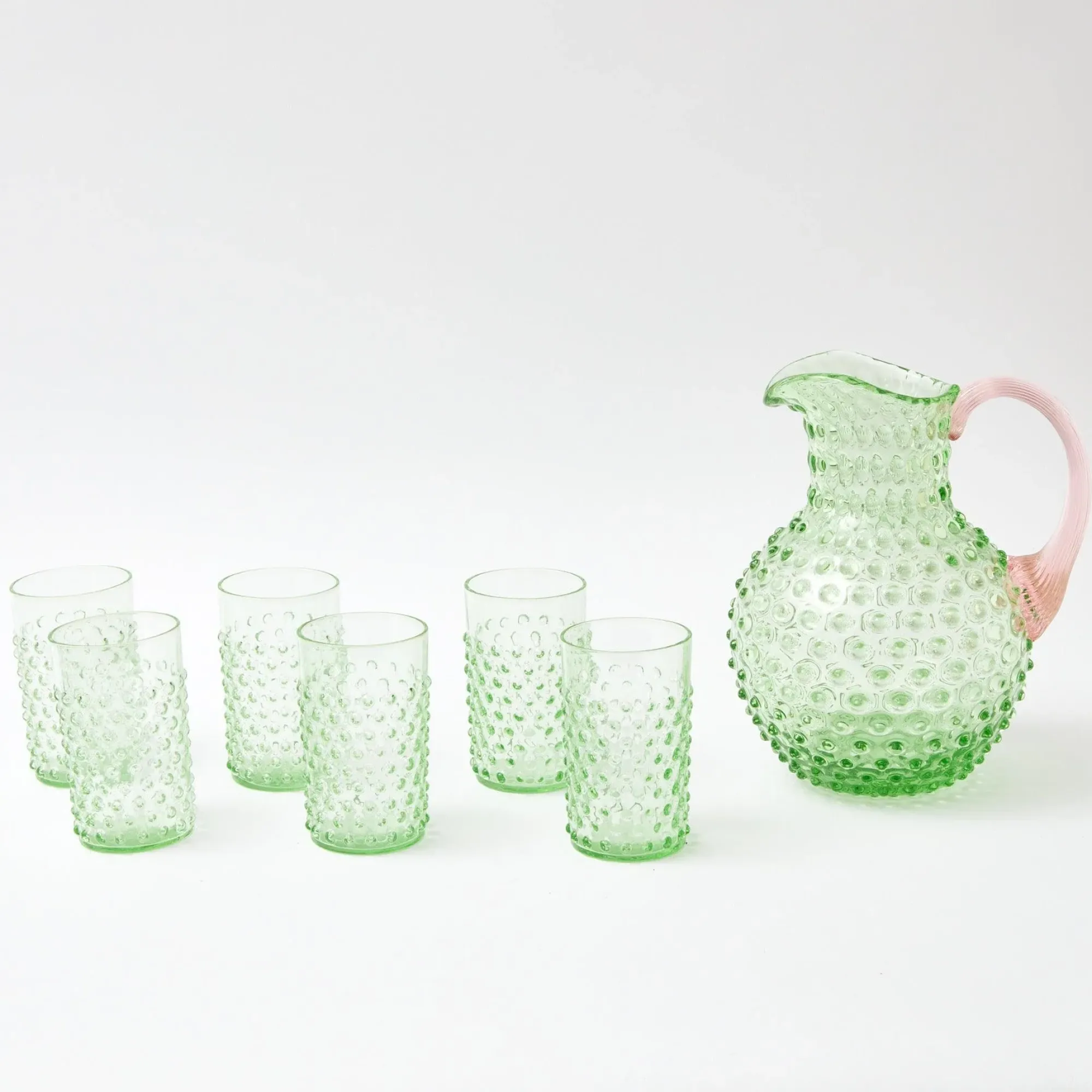 Emerald Hobnail Jug With Rose Handle & Glasses (Set Of 6)|Mrs. Alice Sale