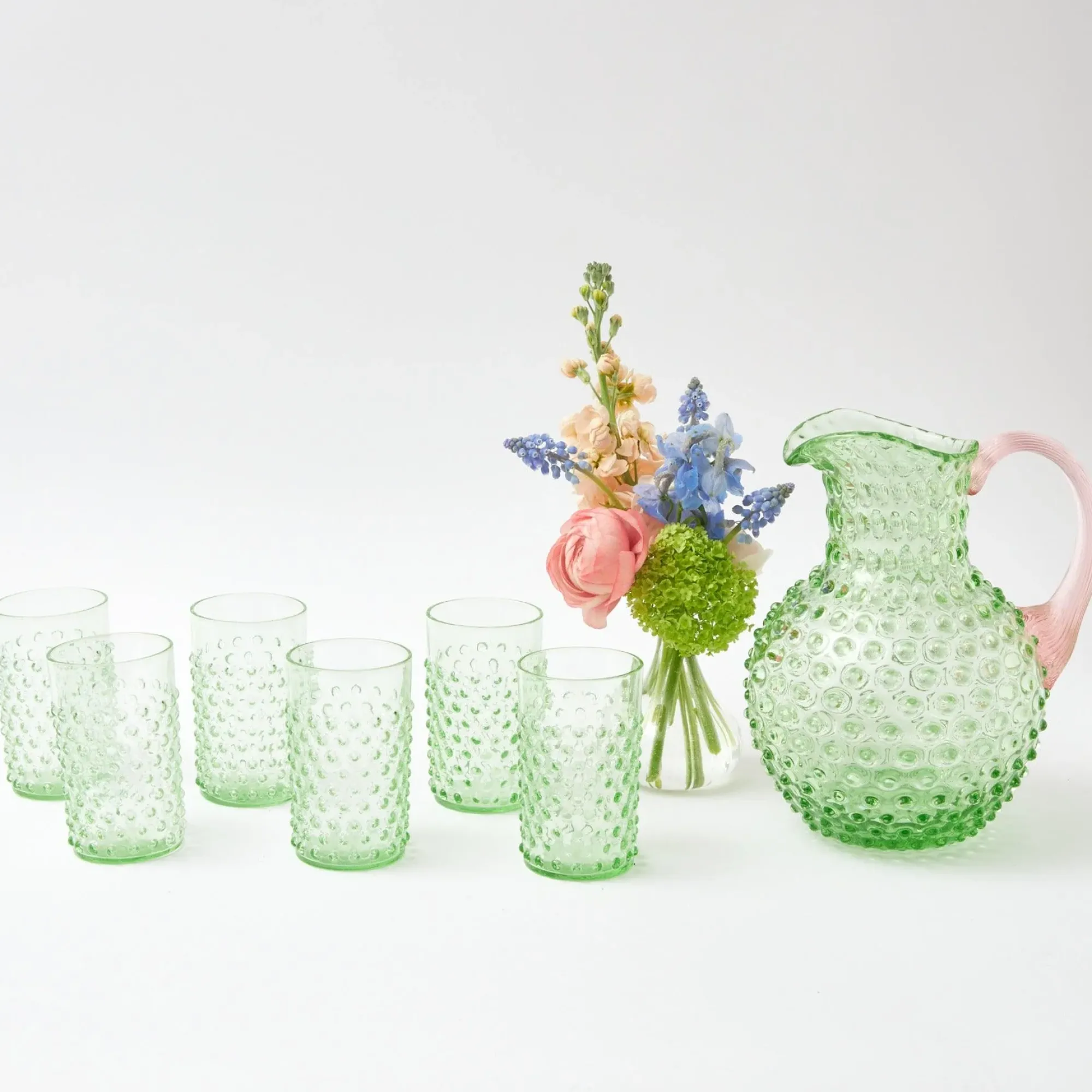 Emerald Hobnail Jug With Rose Handle & Glasses (Set Of 6)|Mrs. Alice Sale
