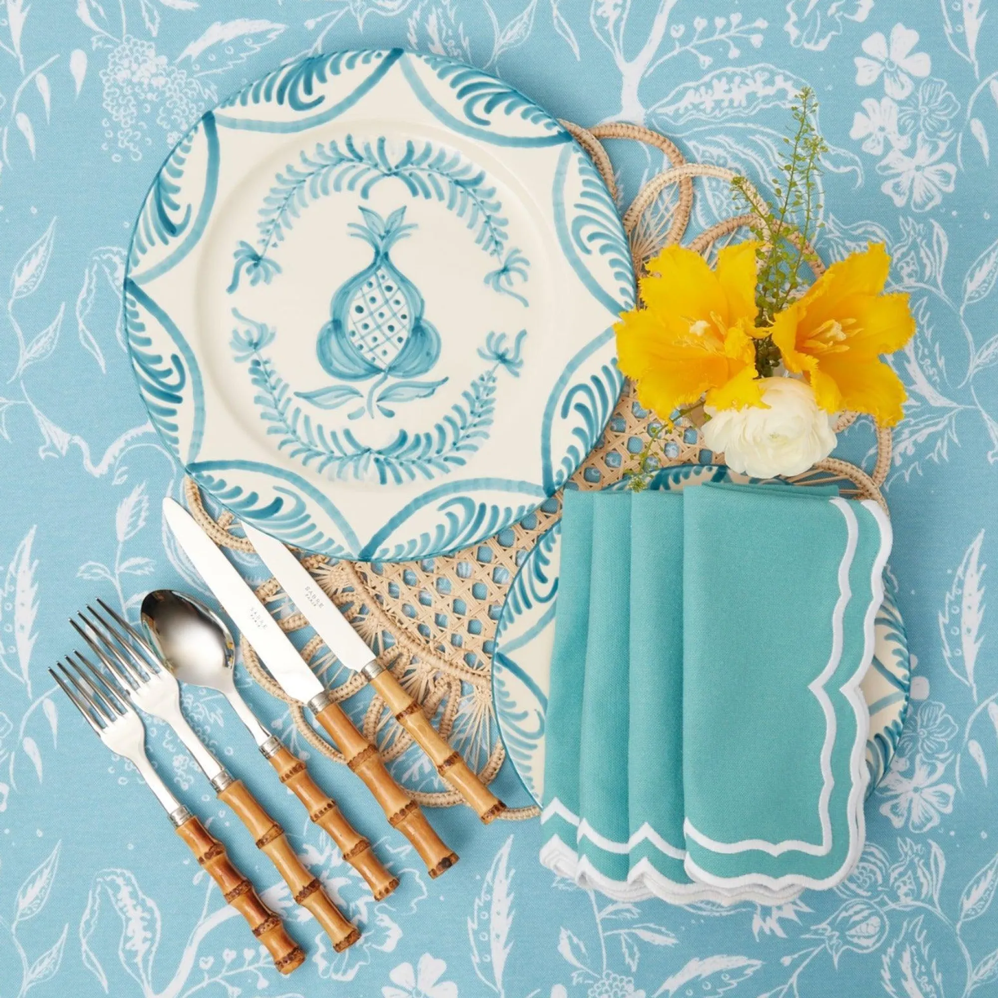Fleur Turquoise Napkins (Set Of 4)|Mrs. Alice Discount
