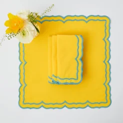 Fleur Yellow Placemats & Napkins (Set Of 4)|Mrs. Alice New
