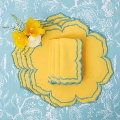 Fleur Yellow Placemats & Napkins (Set Of 4)|Mrs. Alice New