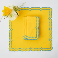 Fleur Yellow Placemats & Napkins (Set Of 4)|Mrs. Alice New