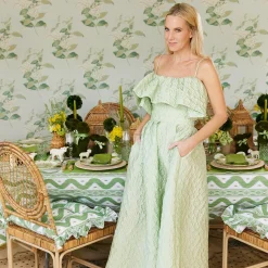 Frilled Green Ikat Seat Pad Cushion|Mrs. Alice Online