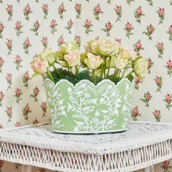 Green Floral Tole Scalloped Planter|Mrs. Alice Hot