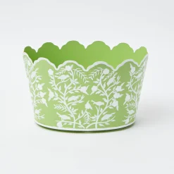 Green Floral Tole Scalloped Planter|Mrs. Alice Hot