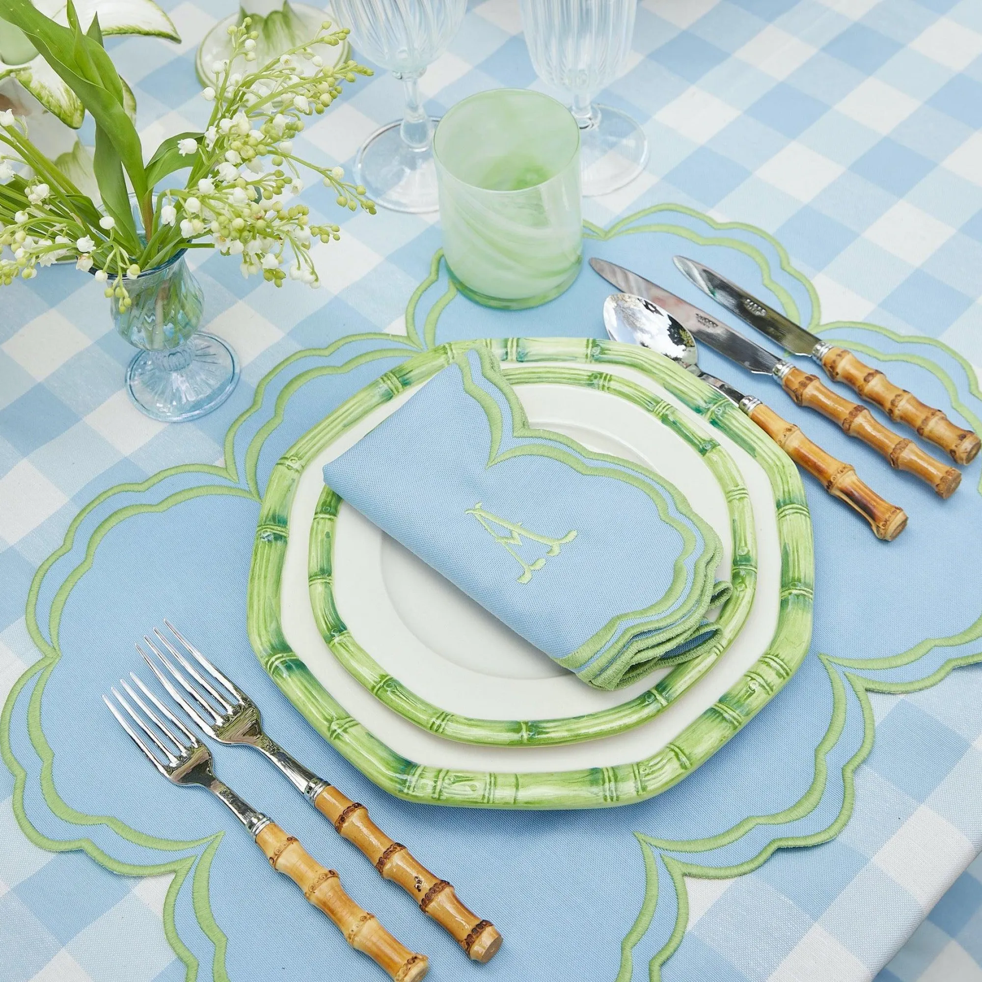 Green Geometric Bamboo Starter Plate (Set Of 4)|Mrs. Alice New