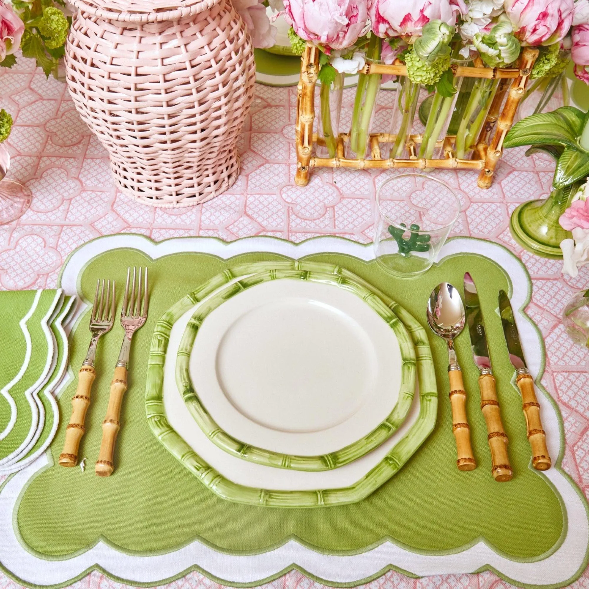 Green Geometric Bamboo Starter Plate (Set Of 4)|Mrs. Alice New