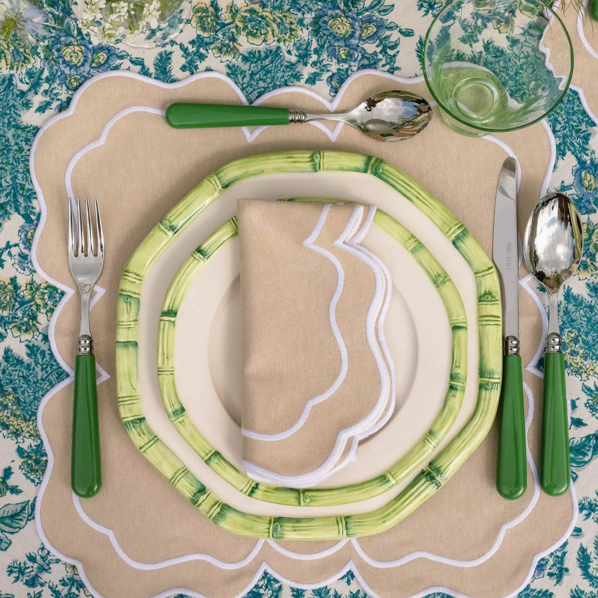 Green Geometric Bamboo Starter Plate (Set Of 4)|Mrs. Alice Sale