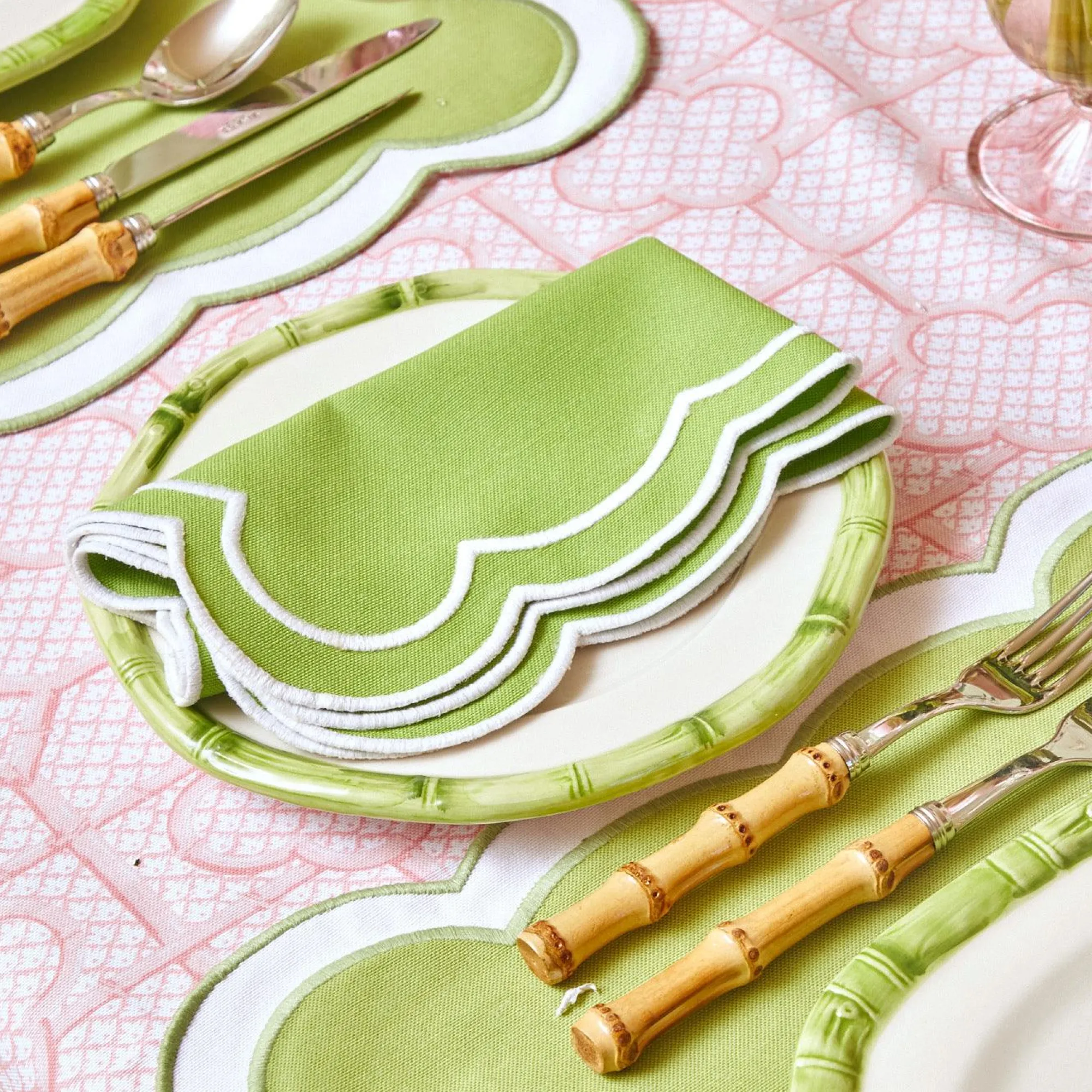 Green Geometric Bamboo Starter Plate (Set Of 4)|Mrs. Alice Sale