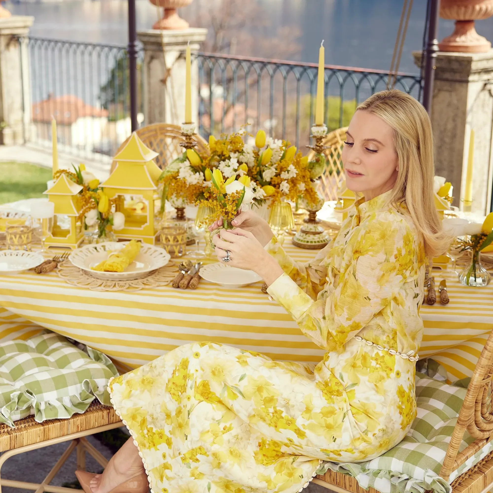 Green Gingham Ruffle Seat Pad Cushions (Set Of 4)|Mrs. Alice Best