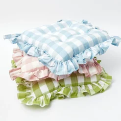 Green Gingham Ruffle Seat Pad Cushions (Set Of 4)|Mrs. Alice Best