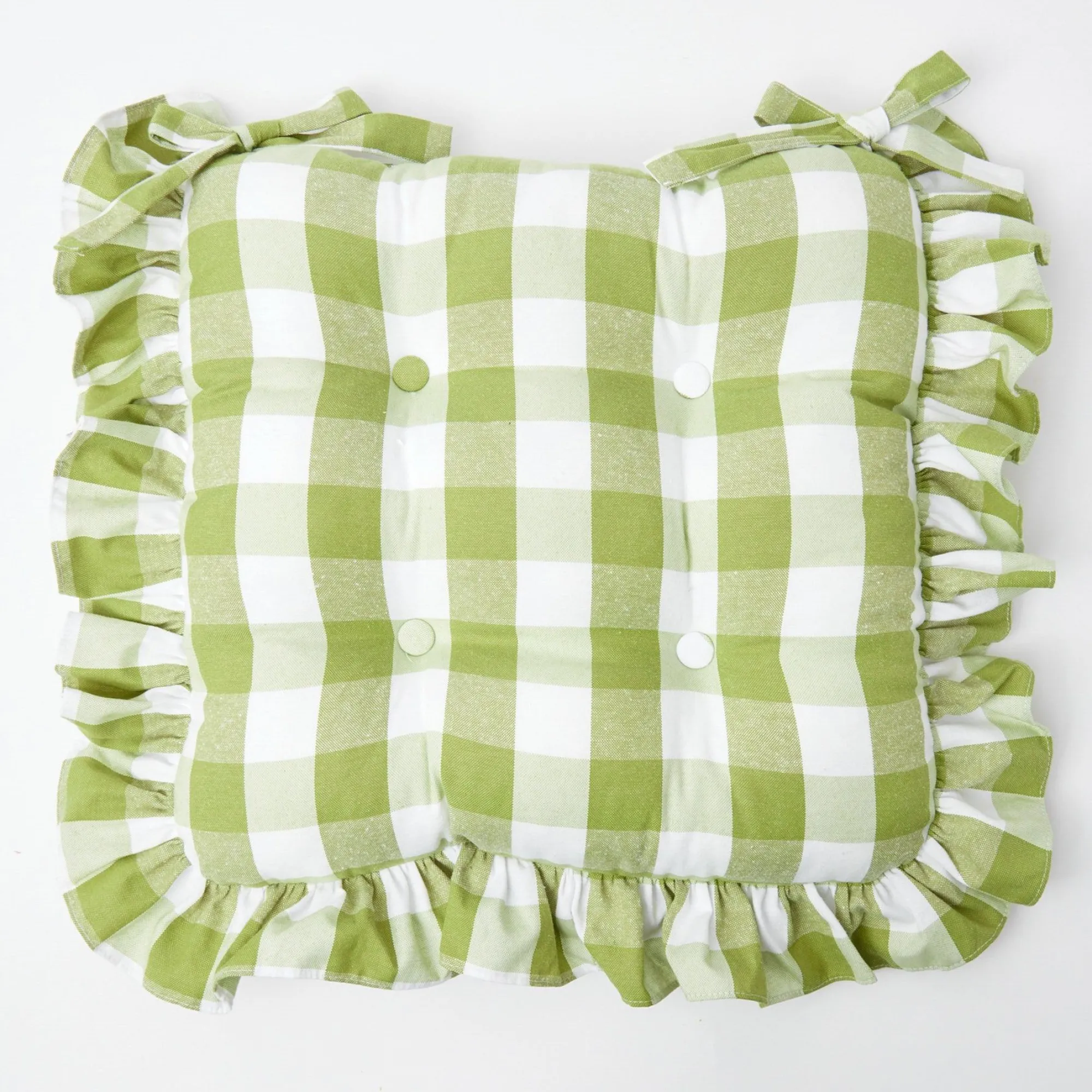 Green Gingham Ruffle Seat Pad Cushion|Mrs. Alice Online