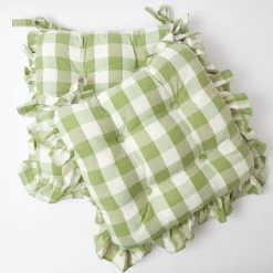 Green Gingham Ruffle Seat Pad Cushion|Mrs. Alice Online