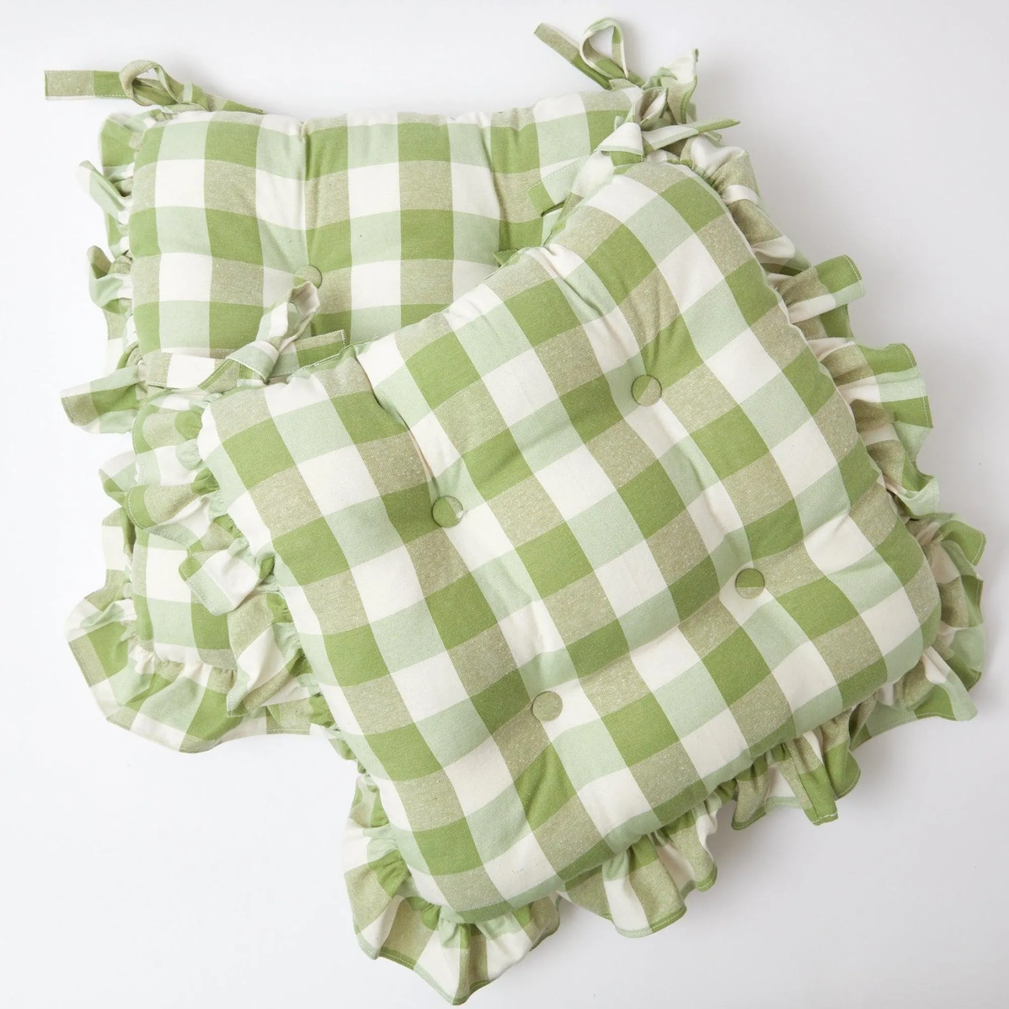 Green Gingham Ruffle Seat Pad Cushion|Mrs. Alice Online